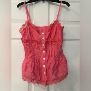 SHEIN Coral Lace Button-Up Tank Top